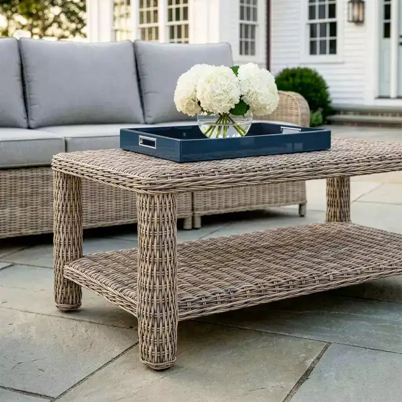 Causeuse, 2 chaises et table basse de patio en osier de rotin tout-temps Martha Stewart - Gris patiné