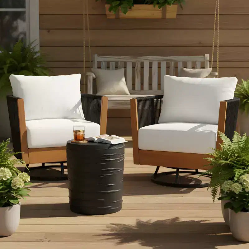 Christopher Knight Home Ananda Ensemble de 3 chaises de patio pivotantes modernes en acacia avec motif de corde et table