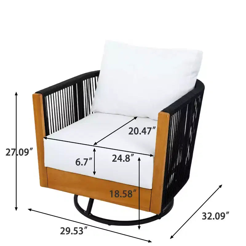Christopher Knight Home Ananda Ensemble de 3 chaises de patio pivotantes modernes en acacia avec motif de corde et table