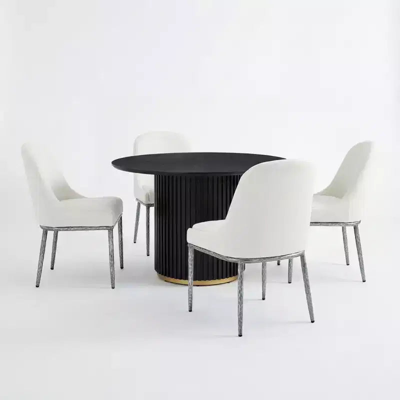 Ensemble de salle à manger industriel 5 pièces Christopher Knight Home Linnea avec chaises rembourrées et table ronde à piédestal
