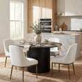 Christopher Knight Home Linnea Industrial 5 Piece Upholstered Dining Chairs with Round Pedestal Dining Table