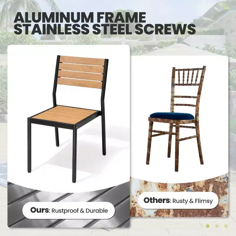 Ensemble de salle à manger d'extérieur 13 pièces extra-large, pieds en croix, chaises empilables, table aspect bois avec trou pour parasol