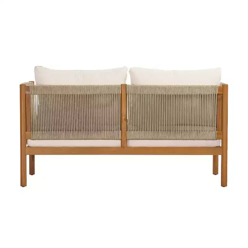 Christopher Knight Home Elvis Ensemble de 4 pièces pour patio en bois d'acacia moderne avec panneaux en corde tressée et coussins