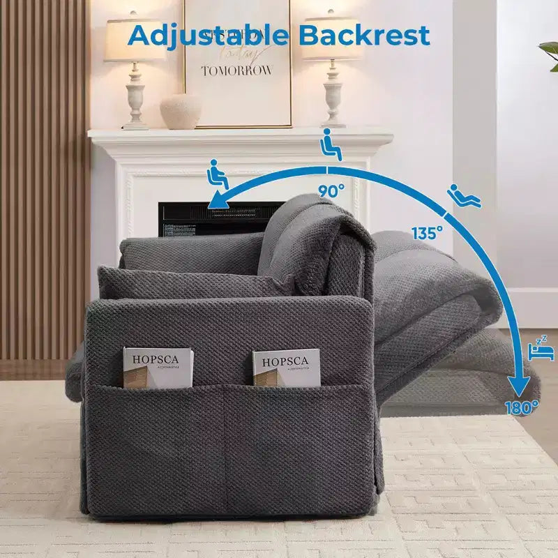 Canapé-lit convertible Mjkone avec dossier réglable, tissu polaire bouclette, gris