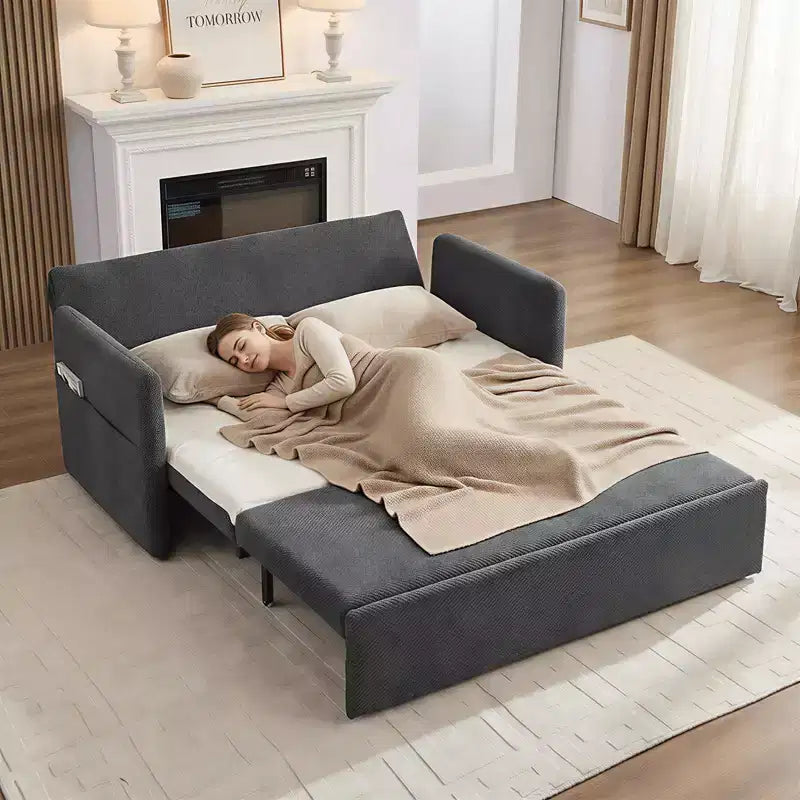 Canapé-lit convertible Mjkone avec dossier réglable, tissu polaire bouclette, gris
