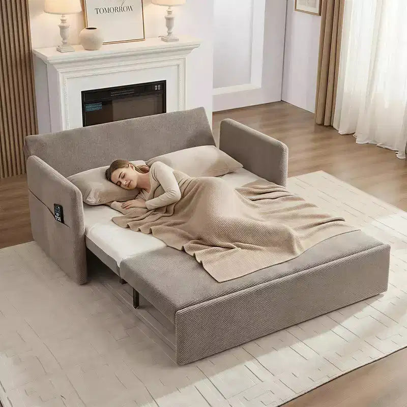 Canapé-lit convertible Mjkone avec dossier réglable, tissu polaire bouclette, gris