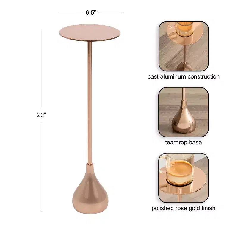 Table d'appoint en métal, or rose, 7x7x20