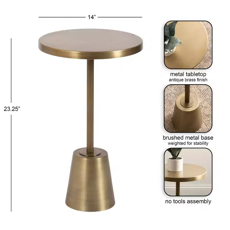 Table d'appoint ronde en métal, or, 14x14x24