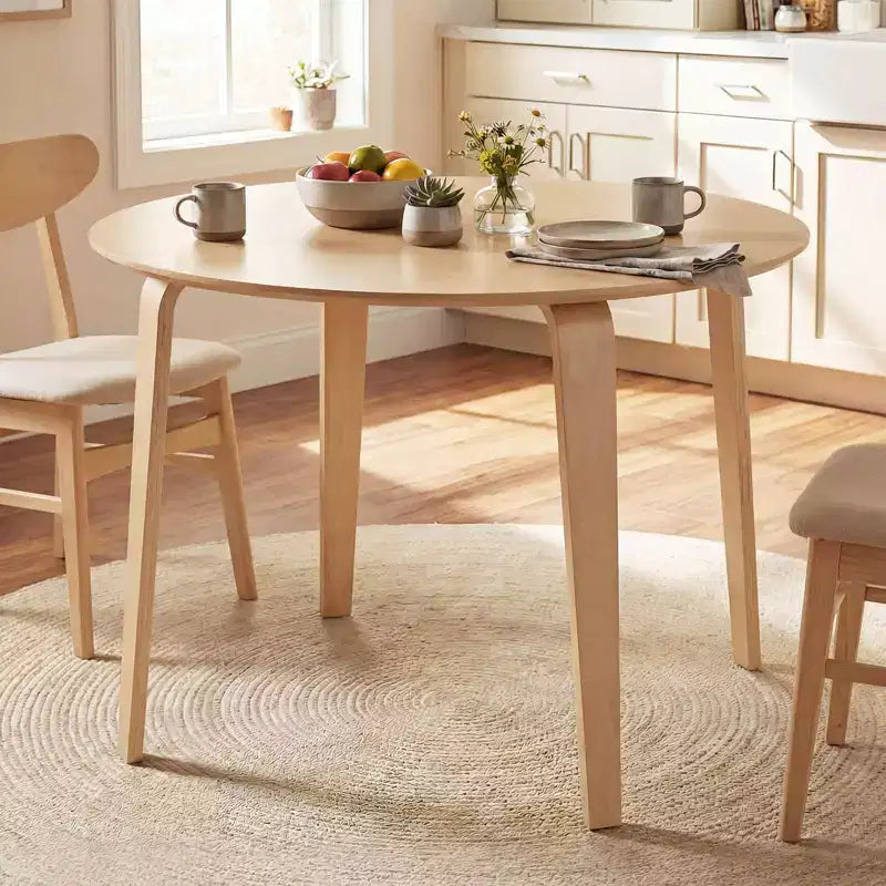 Costway Ensemble table à manger 3 pièces/5 pièces avec 2/4 chaises rembourrées, table de dînette ronde beige et naturel/gris et noyer