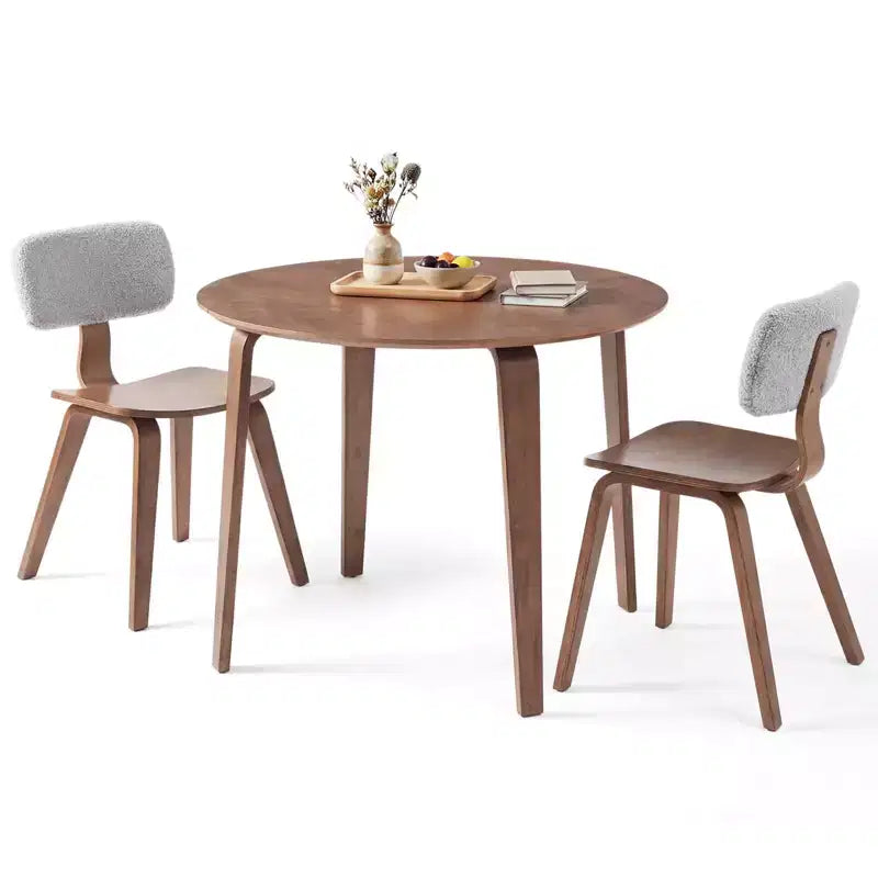 Costway Ensemble table à manger 3 pièces/5 pièces avec 2/4 chaises rembourrées, table de dînette ronde beige et naturel/gris et noyer