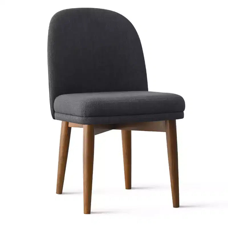 Ensemble table à manger ronde de style milieu de siècle pour 4 personnes, plateau en placage de noyer avec piètement en bois massif à pieds croisés et chaises en lin avec pieds en bois massif - Panipeachy