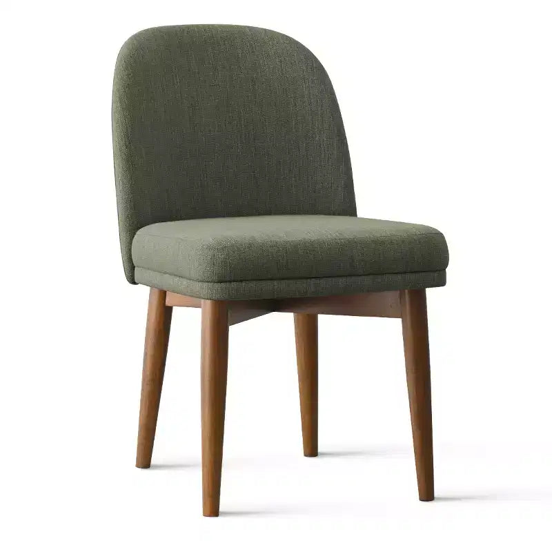 Ensemble table à manger ronde de style milieu de siècle pour 4 personnes, plateau en placage de noyer avec piètement en bois massif à pieds croisés et chaises en lin avec pieds en bois massif - Panipeachy