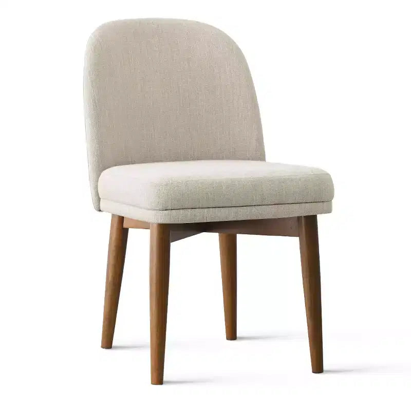 Ensemble table à manger ronde de style milieu de siècle pour 4 personnes, plateau en placage de noyer avec piètement en bois massif à pieds croisés et chaises en lin avec pieds en bois massif - Panipeachy