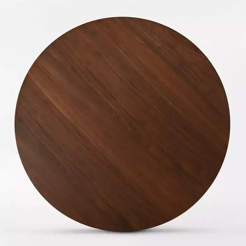 Ensemble table à manger ronde de style milieu de siècle pour 4 personnes, plateau en placage de noyer avec piètement en bois massif à pieds croisés et chaises en lin avec pieds en bois massif - Panipeachy