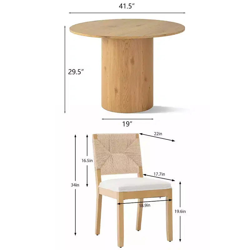 Ensemble de salle à manger rond 5 pièces pour 4 personnes, table à manger sur pied avec chaises en bois massif à dossier tissé, meubles modernes de cuisine et de salle à manger - Panipeachy