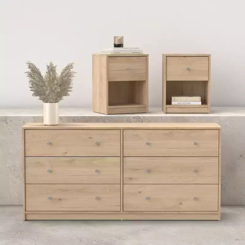 Tvilum, Ensemble de chambre à coucher 3 pièces Portland - Commode double 6 tiroirs et ensemble de 2 tables de nuit