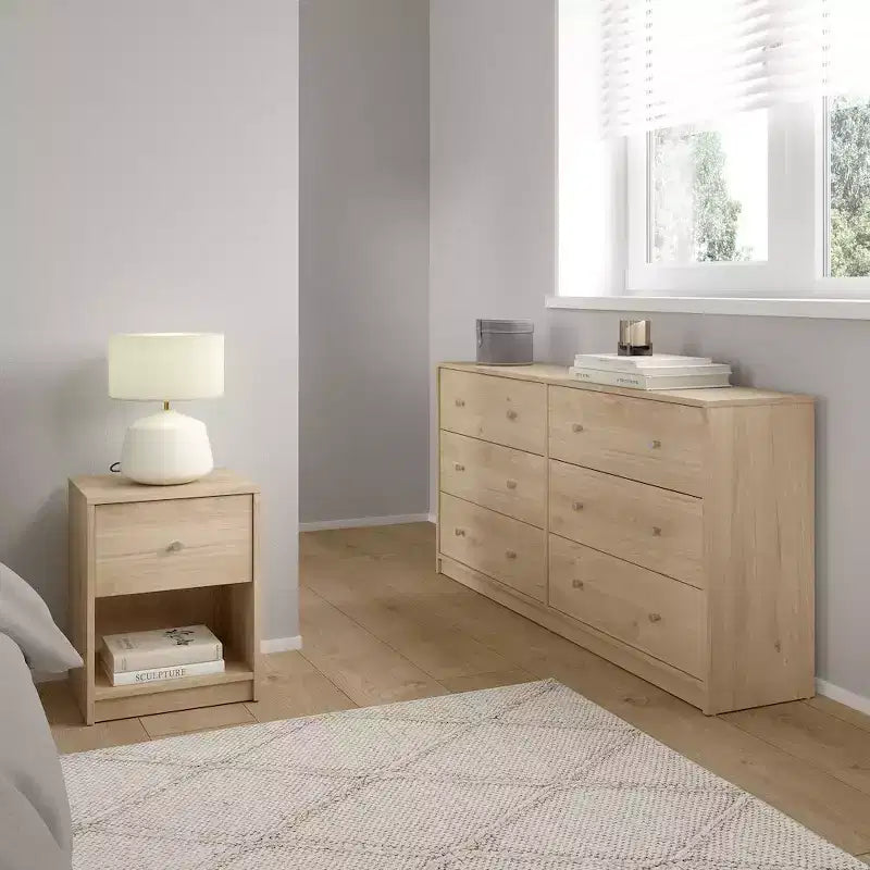Tvilum, Ensemble de chambre à coucher 3 pièces Portland - Commode double 6 tiroirs et ensemble de 2 tables de nuit