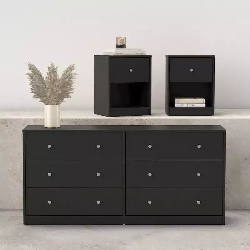 Tvilum, Ensemble de chambre à coucher 3 pièces Portland - Commode double 6 tiroirs et ensemble de 2 tables de nuit