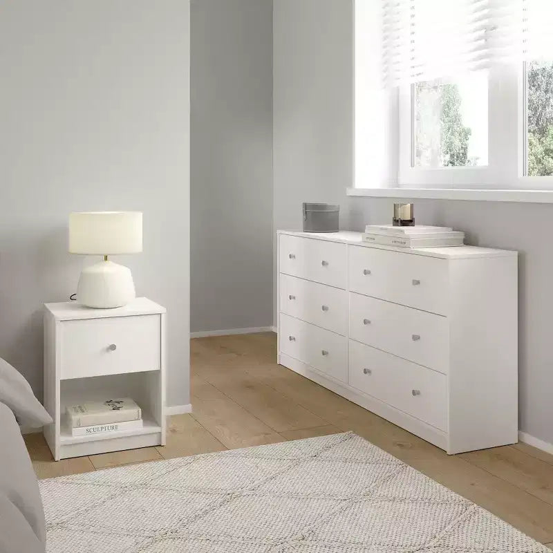 Tvilum, Ensemble de chambre à coucher 3 pièces Portland - Commode double 6 tiroirs et ensemble de 2 tables de nuit