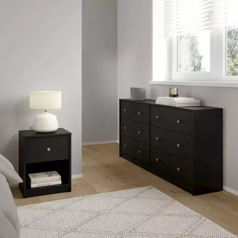 Tvilum, Ensemble de chambre à coucher 3 pièces Portland - Commode double 6 tiroirs et ensemble de 2 tables de nuit