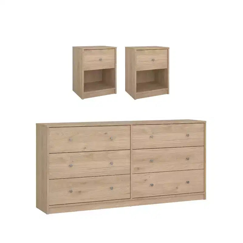Tvilum, Ensemble de chambre à coucher 3 pièces Portland - Commode double 6 tiroirs et ensemble de 2 tables de nuit