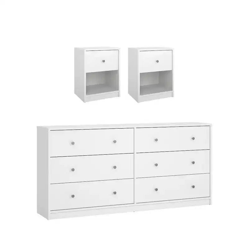 Tvilum, Portland 3-Piece Bedroom Set - 6 Drawer Double Dresser And Nightstand Set Of 2