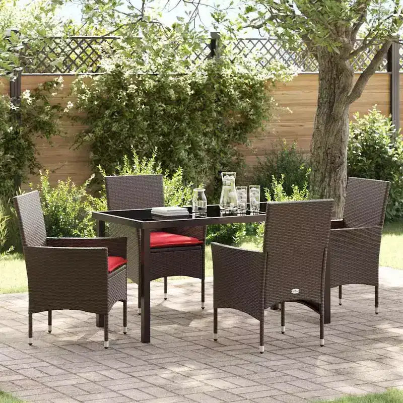 vidaXL Ensemble Table et Chaises avec Coussins 5 pcs Résine Tressée Marron