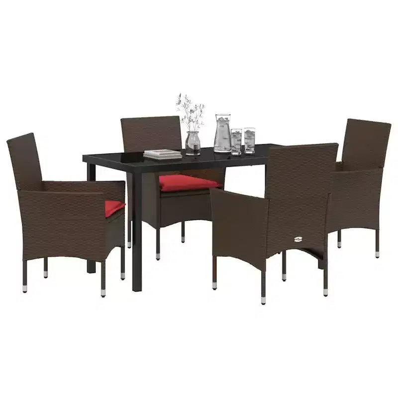 vidaXL Ensemble Table et Chaises avec Coussins 5 pcs Résine Tressée Marron