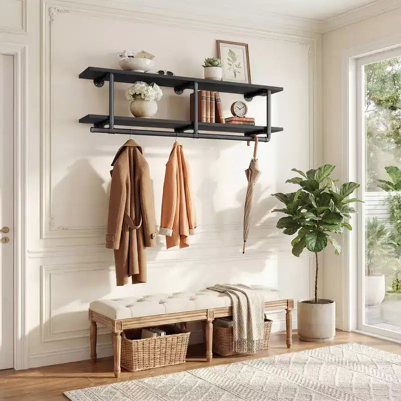Étagère à vêtements 2 niveaux Besiost avec tringle à suspendre, étagères à vêtements avec étagère supérieure
