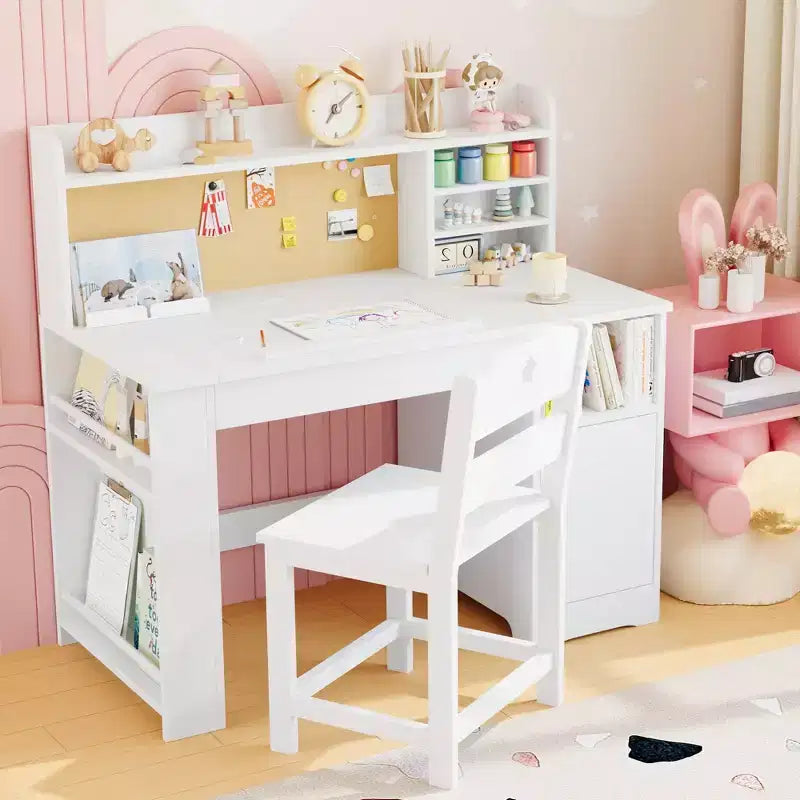 Bureau et chaise d'étude pour enfants avec rangement, bureau d'étude pour enfants avec étagère supérieure et inclinable, pour les 3-8 ans, table d'écriture pour chambre d'enfant