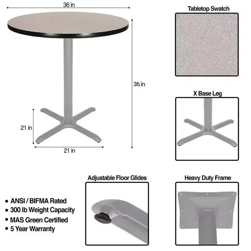 Table de salle à manger ronde 36" Bennet Collection avec base en X Gris/Nébuleuse grise
