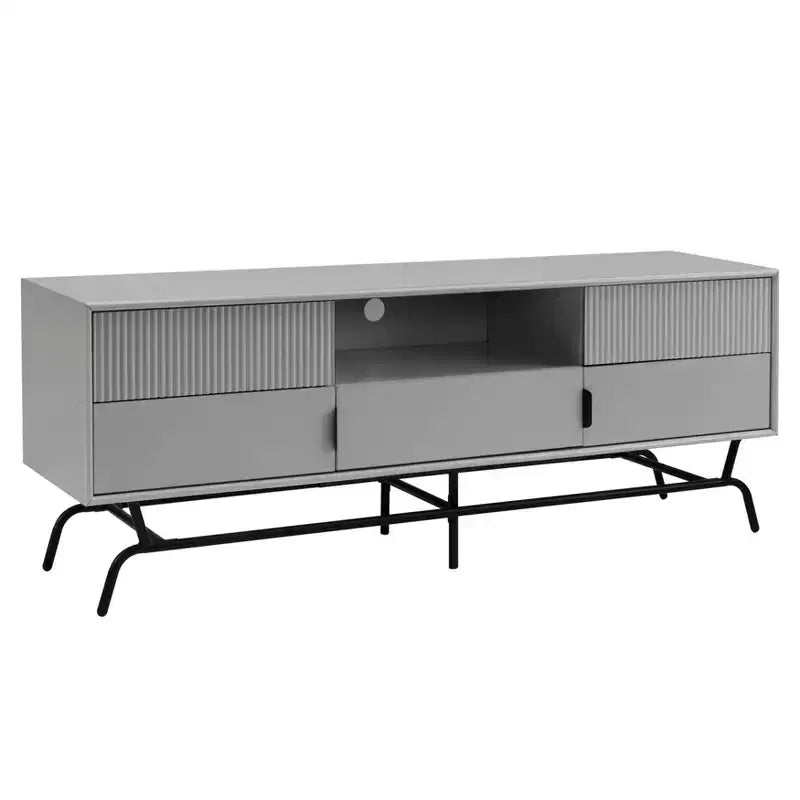 miBasics Meadowgrove Modern 3 Drawer TV Stand for TVs up to 65" with Cabinets Gray