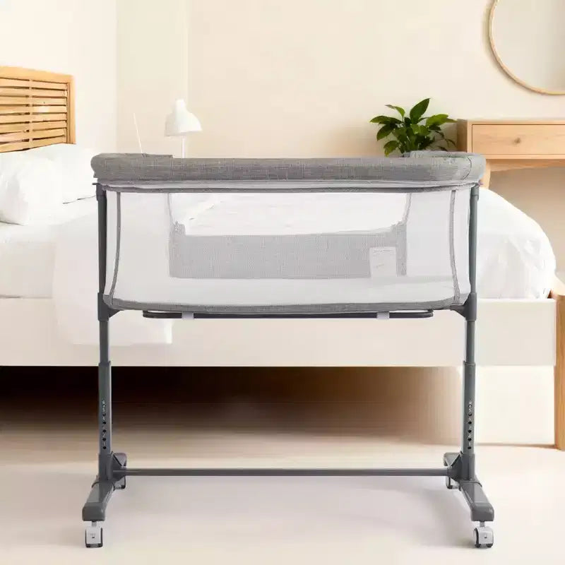 Berceau bébé à roulettes – Beige / Gris / Rose, cododo, pour 1 bébé