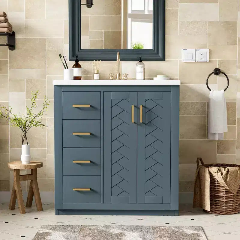 Meuble-lavabo simple de 30 po avec armoire et 3 tiroirs – Noir / Bleu / Vert / Indigo / Blanc