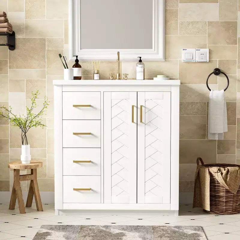 Meuble-lavabo simple de 30 po avec armoire et 3 tiroirs – Noir / Bleu / Vert / Indigo / Blanc