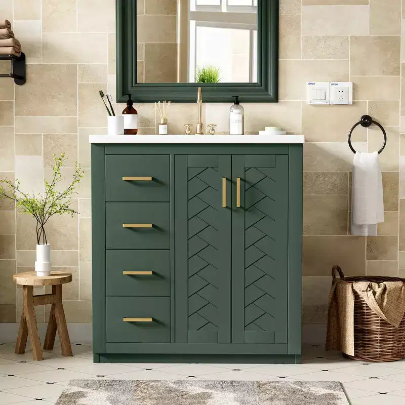 Meuble-lavabo simple de 30 po avec armoire et 3 tiroirs – Noir / Bleu / Vert / Indigo / Blanc