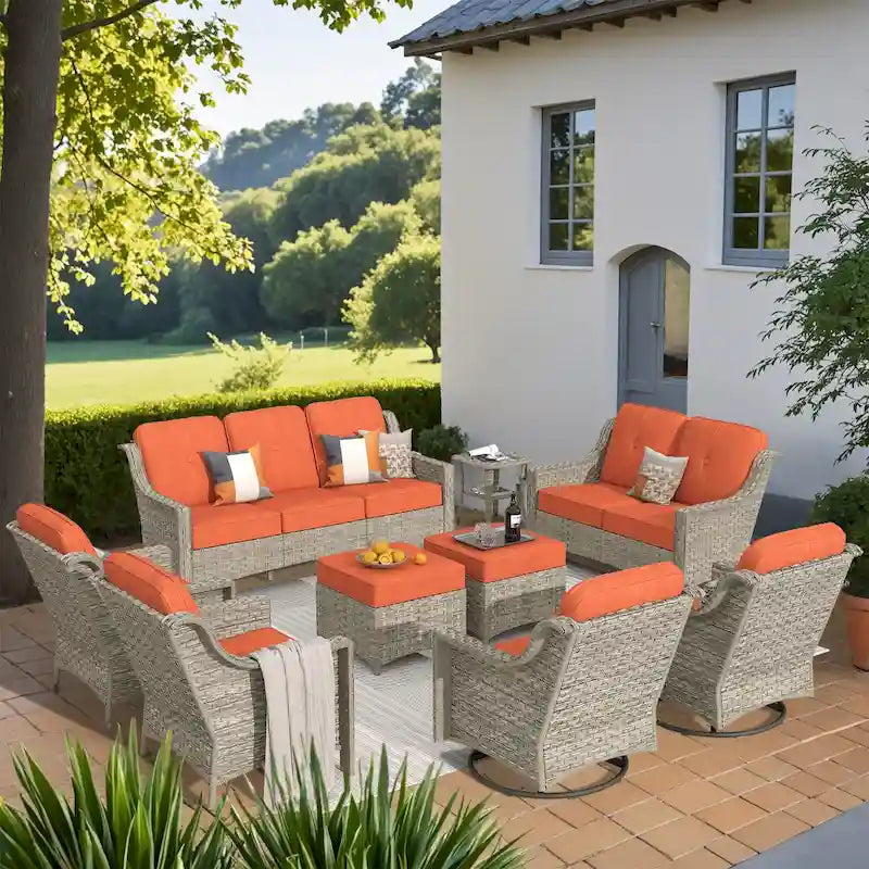 Ensemble de conversation de jardin 9 pièces XIZZI avec fauteuil pivotant