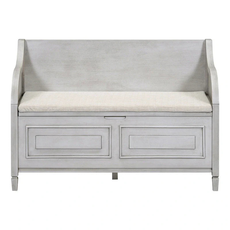 Banc de rangement rustique en bois massif pour entrée avec charnière de sécurité