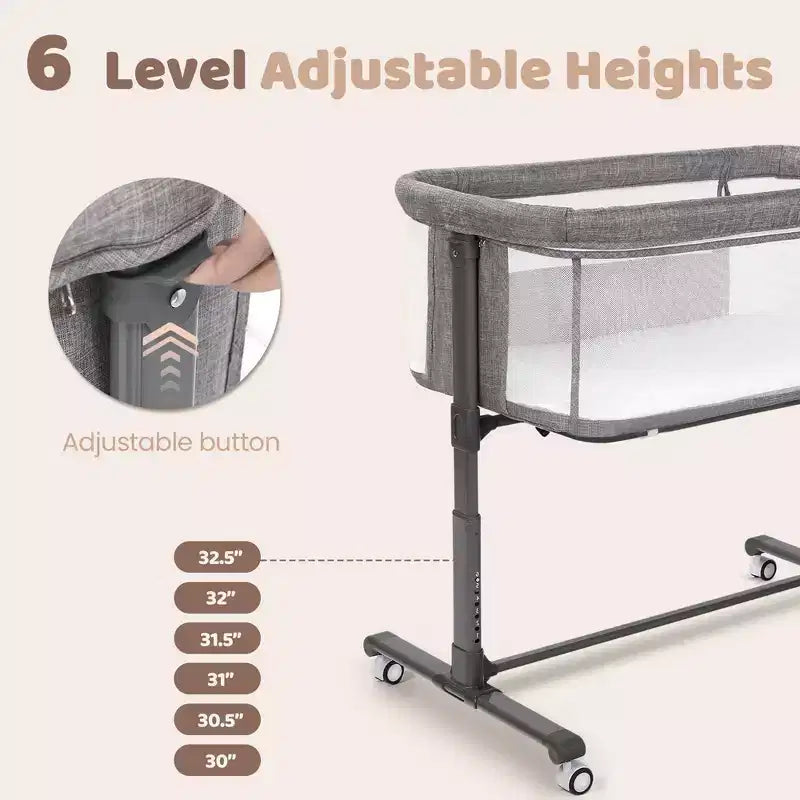 Berceau bébé à roulettes – Beige / Gris / Rose, cododo, pour 1 bébé