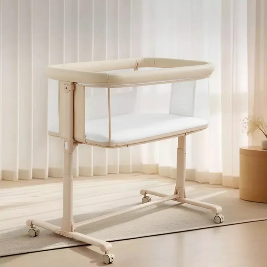 Berceau bébé à roulettes – Beige / Gris / Rose, cododo, pour 1 bébé
