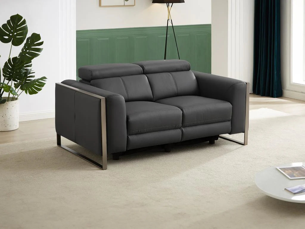 Canapé 2 places électrique en cuir gris anthracite Meublori