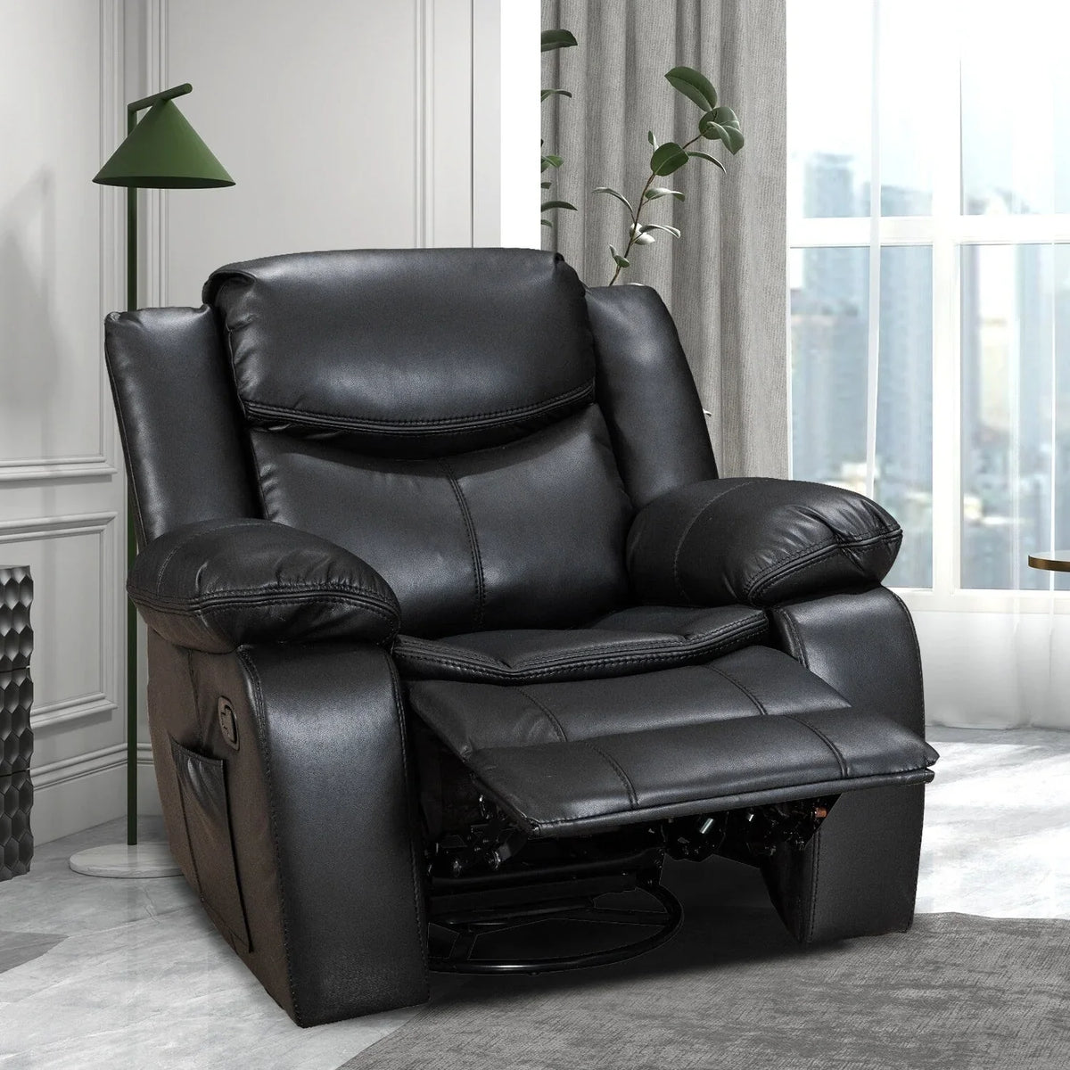 Fauteuil inclinable massant et chauffant en cuir, assise large et durable
