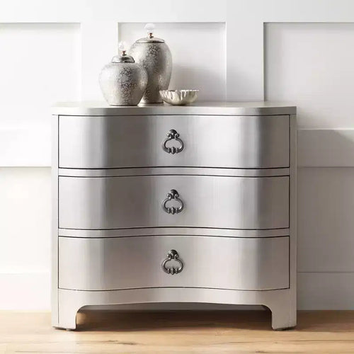 Commode à 3 tiroirs en feuille d'argent de couleur champagne, largeur 34