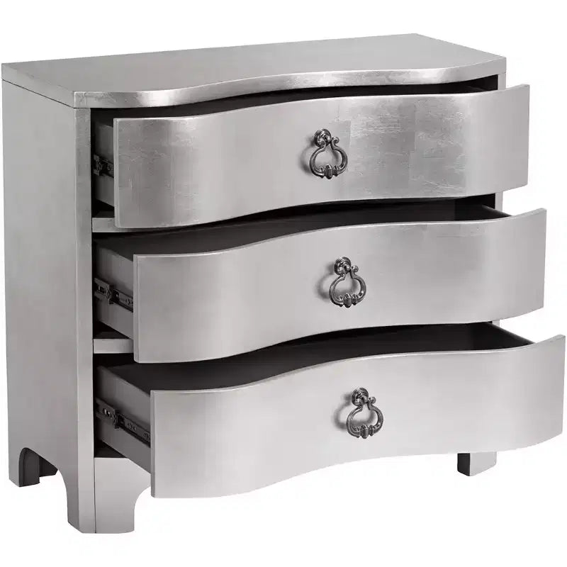 Commode à 3 tiroirs en feuille d'argent de couleur champagne, largeur 34