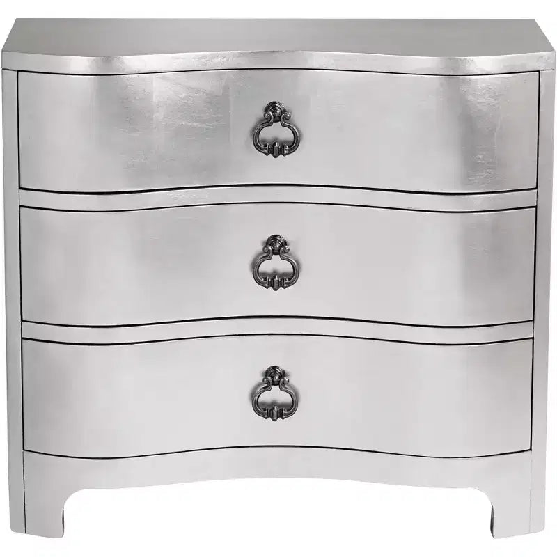 Commode à 3 tiroirs en feuille d'argent de couleur champagne, largeur 34