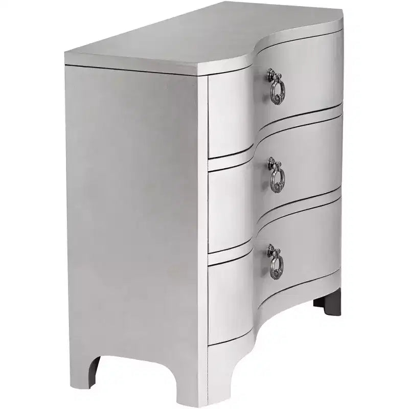 Commode à 3 tiroirs en feuille d'argent de couleur champagne, largeur 34