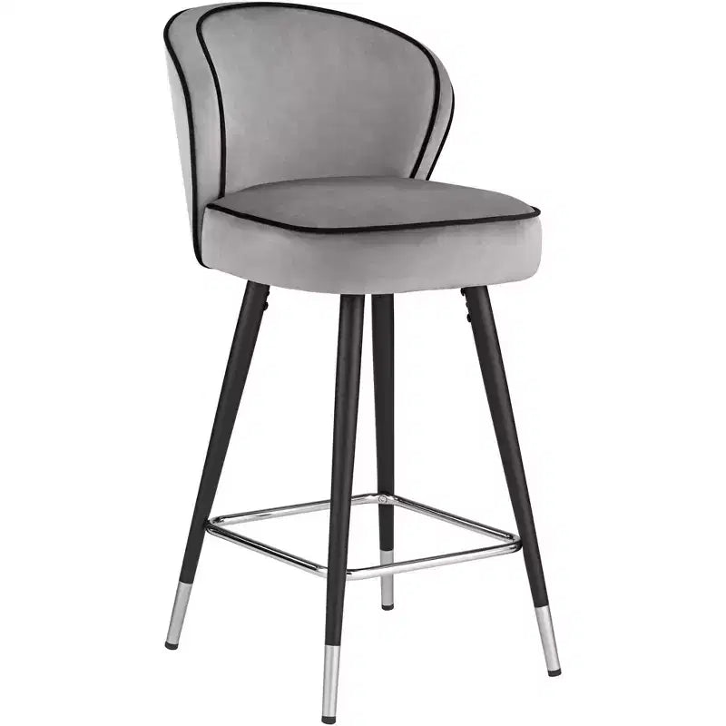 Studio 55D Elba Chrome Metal Bar Stool Black Silver 27 3/4 High Modern Gray Velvet Upholstered Cushion for Kitchen Counter Height Island Home Shed
