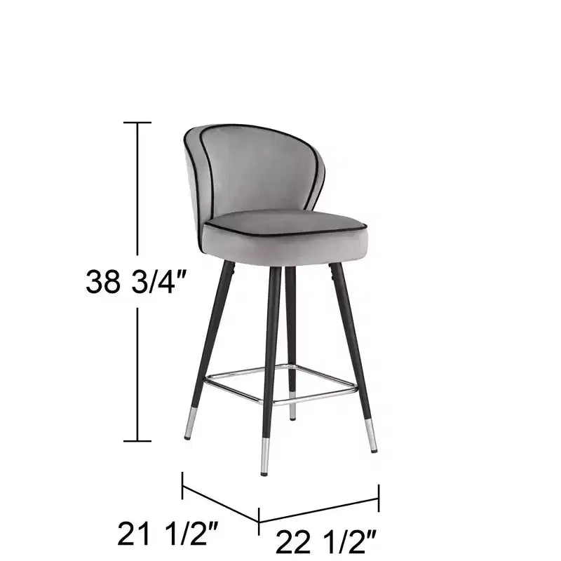 Tabouret de bar en métal chromé noir argenté 27 3/4 haut, coussin rembourré en velours gris moderne pour îlot de cuisine, comptoir, maison, abri