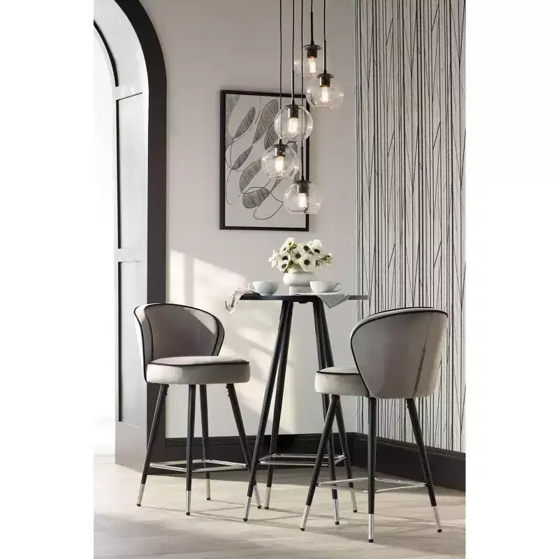 Tabouret de bar en métal chromé noir argenté 27 3/4 haut, coussin rembourré en velours gris moderne pour îlot de cuisine, comptoir, maison, abri