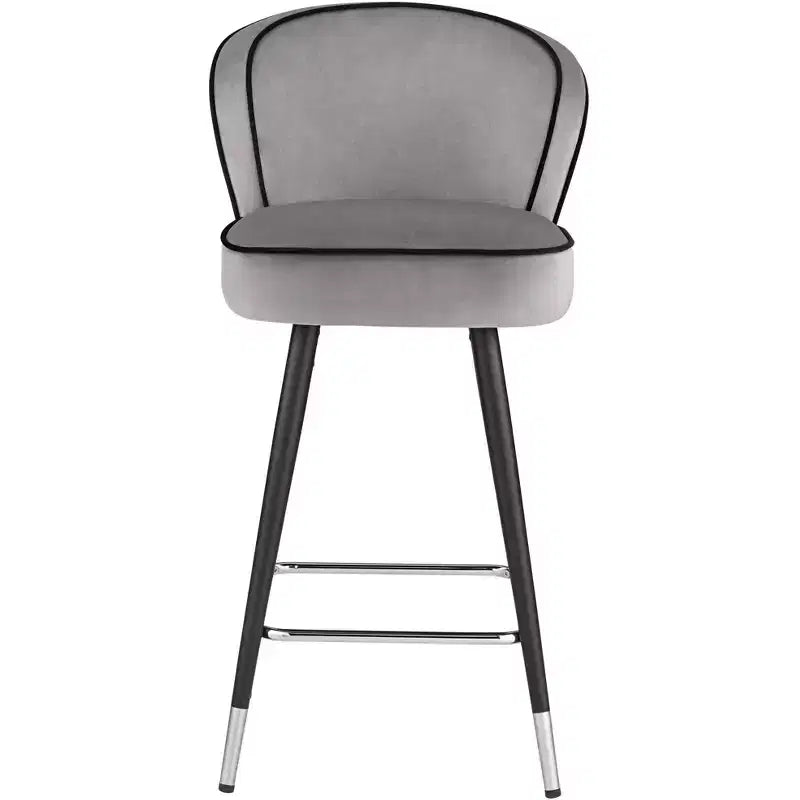 Tabouret de bar en métal chromé noir argenté 27 3/4 haut, coussin rembourré en velours gris moderne pour îlot de cuisine, comptoir, maison, abri